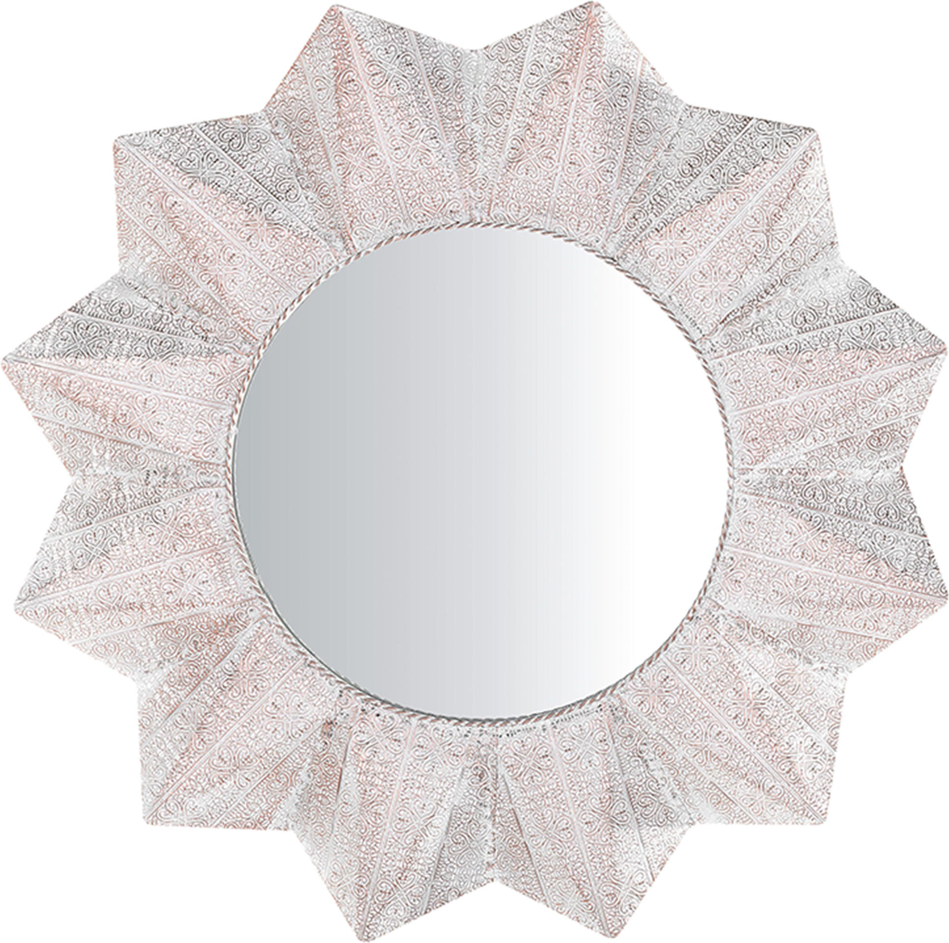 Beliani Wall Hanging Mirror White with Copper 72 cm Round Sun Shape Glamour Vintage