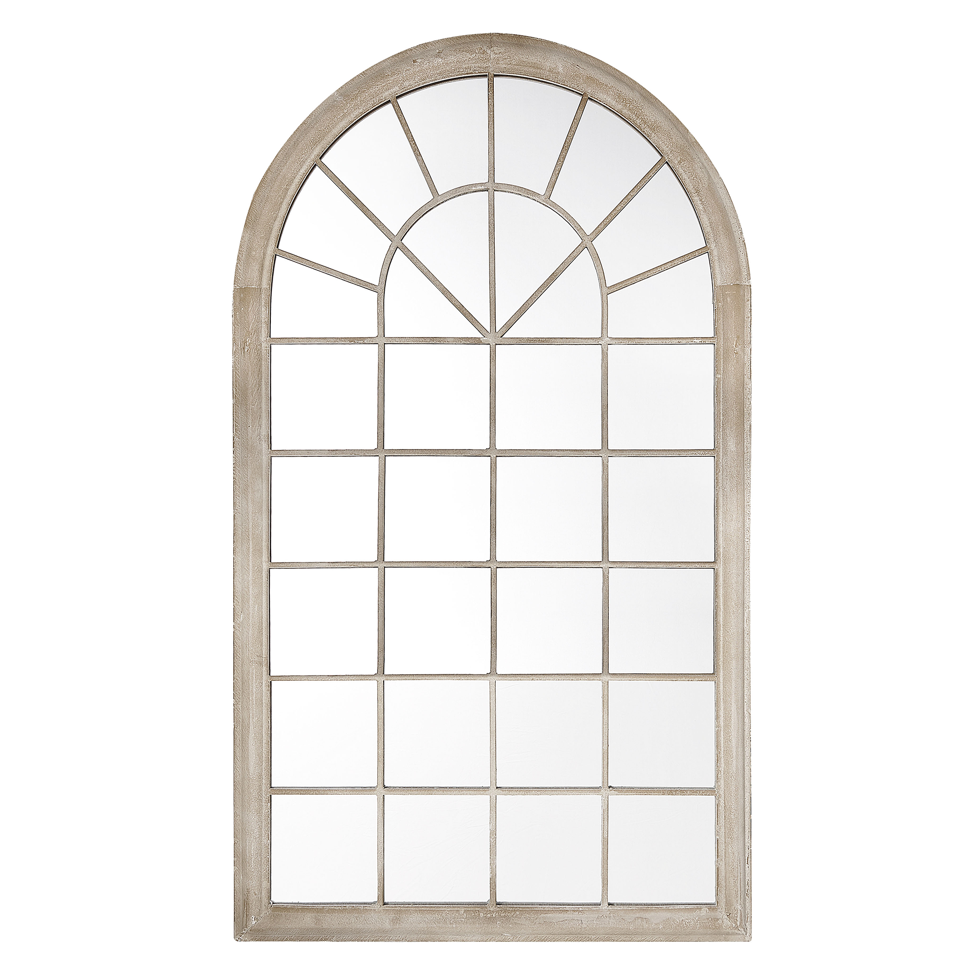 Beliani Wall Mirror Beige Metal Frame 76 x 130 cm Vintage Arched Window Wall Decor Weathered Look