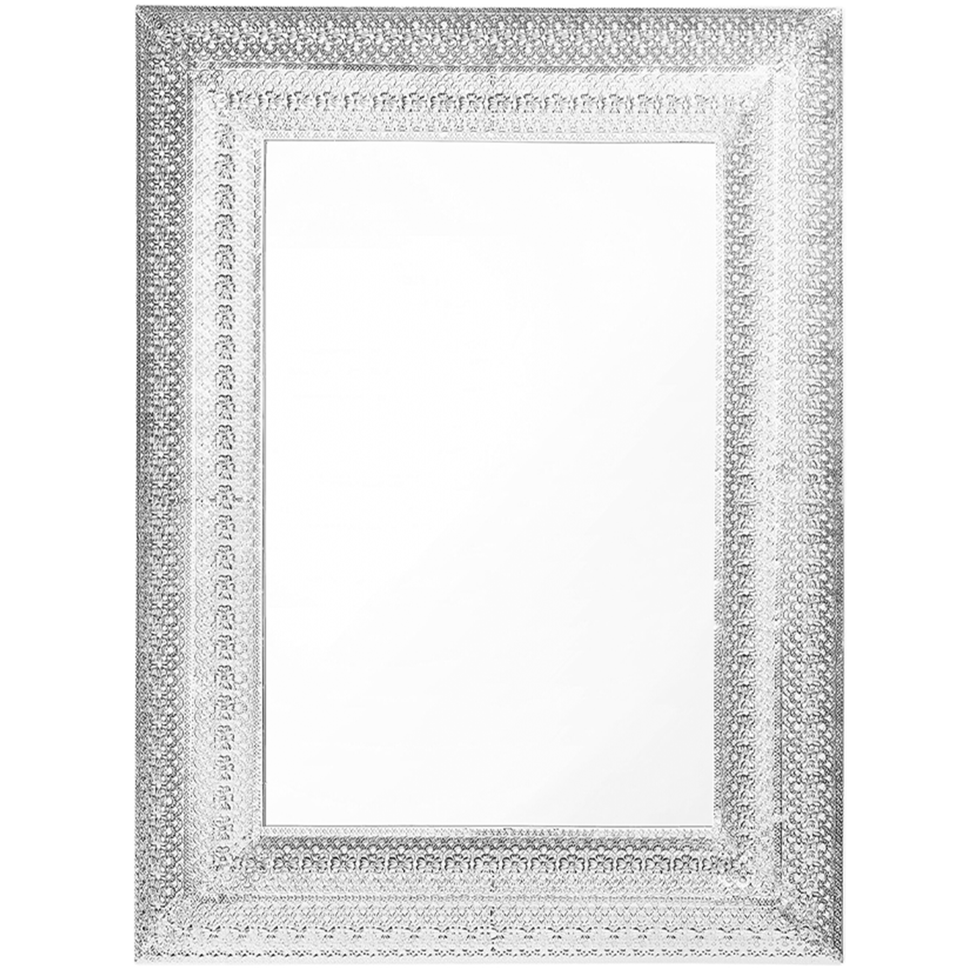 Beliani Wall Mounted Hanging Mirror Silver 70 x 90 cm Thick Decorative Frame