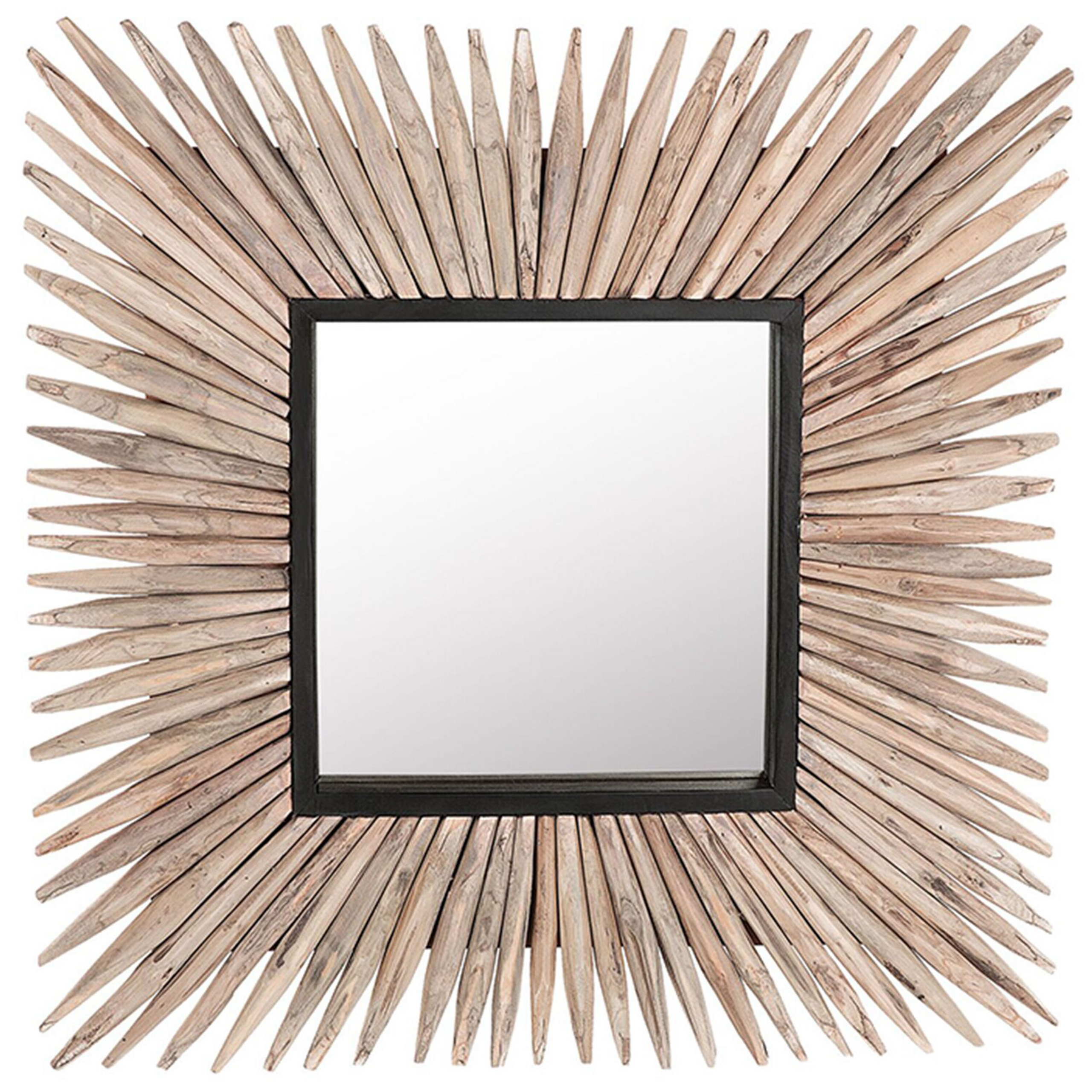 Beliani Decorative Wall Mirror Light Wood Square 64 x 64 cm Rustic Style