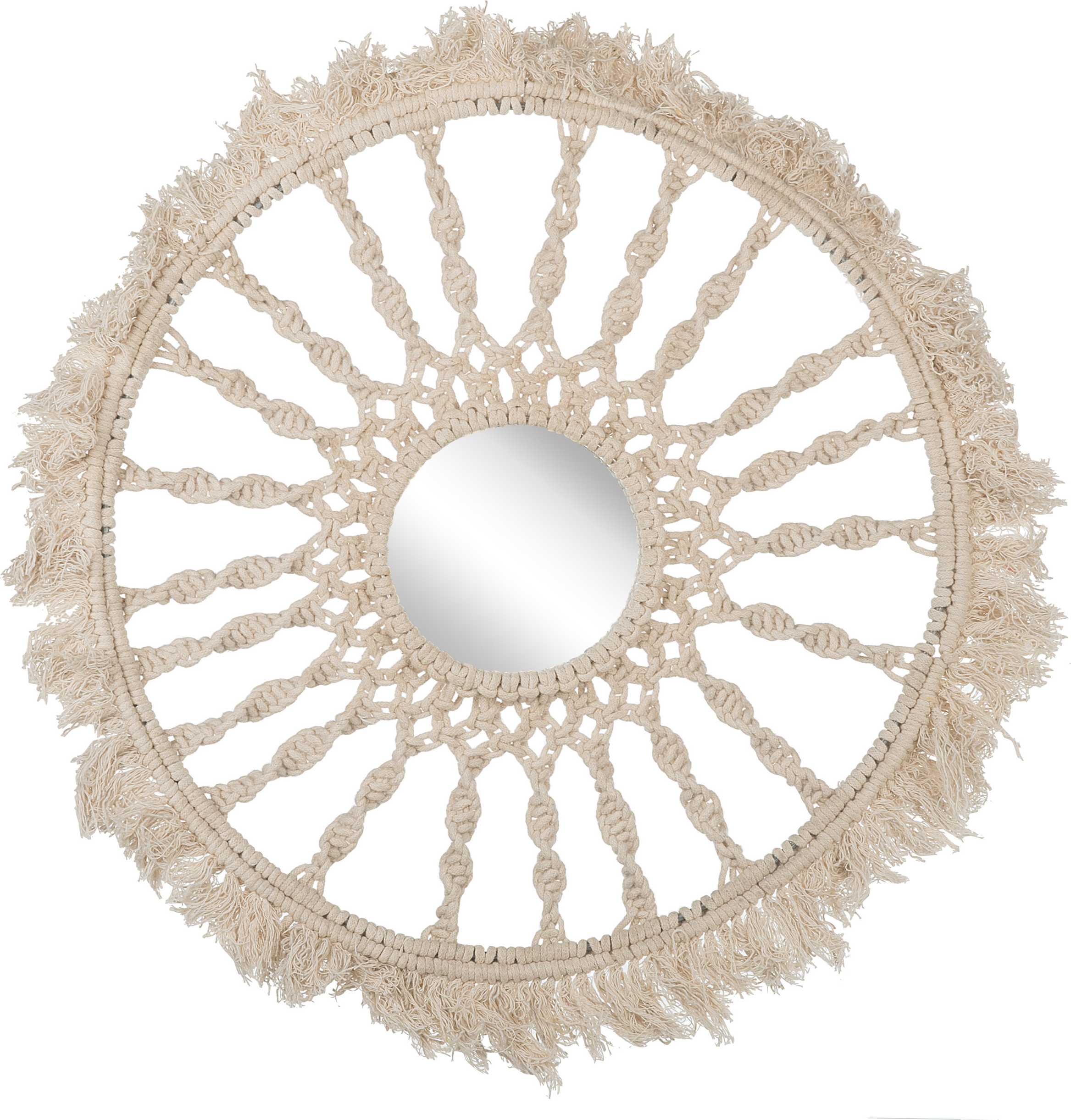 Beliani Hanging Wall Mirror Natural Beige Cotton Macrame with Tassels Decor