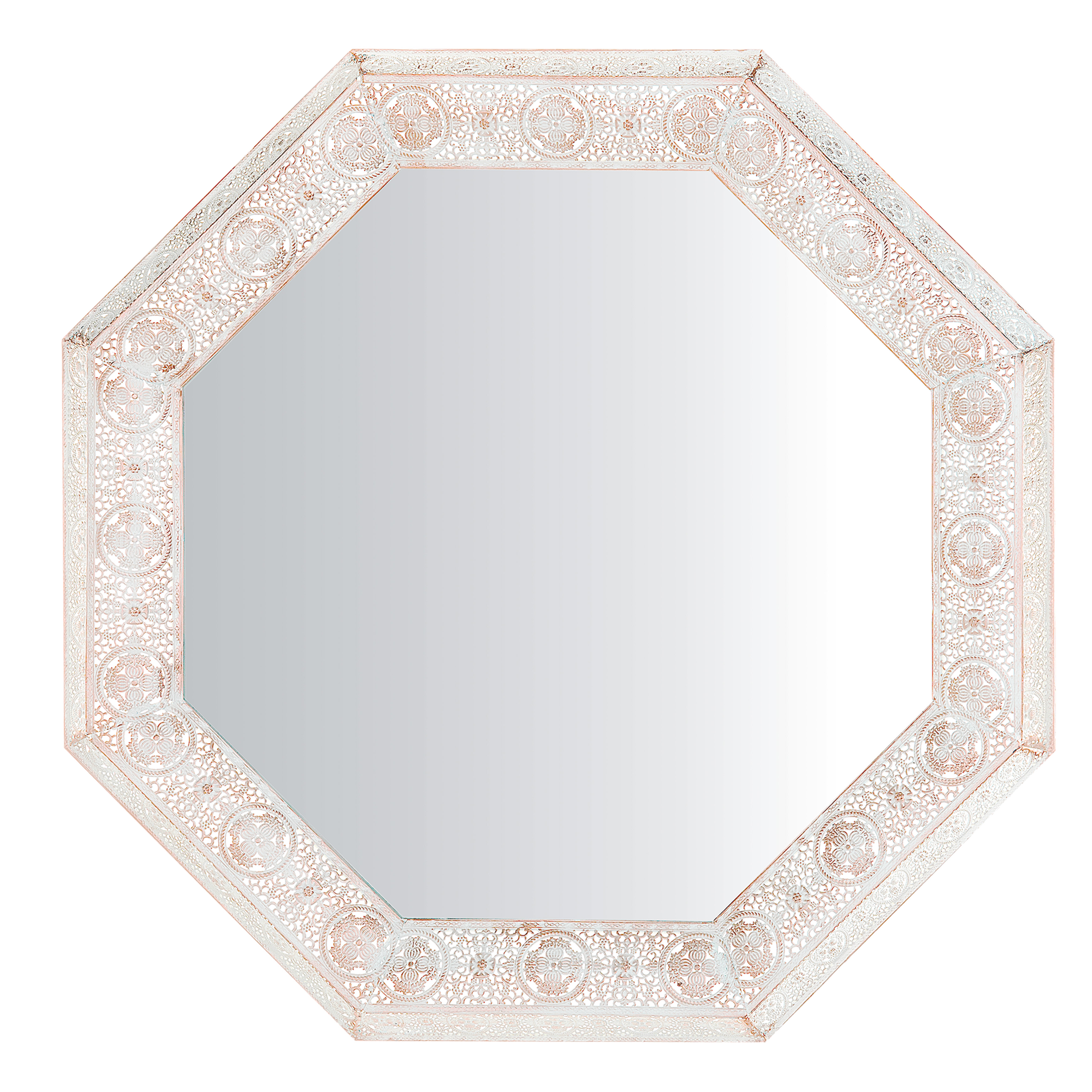 Beliani Wall Mounted Hanging Mirror White with Copper Geometric Lace Frame