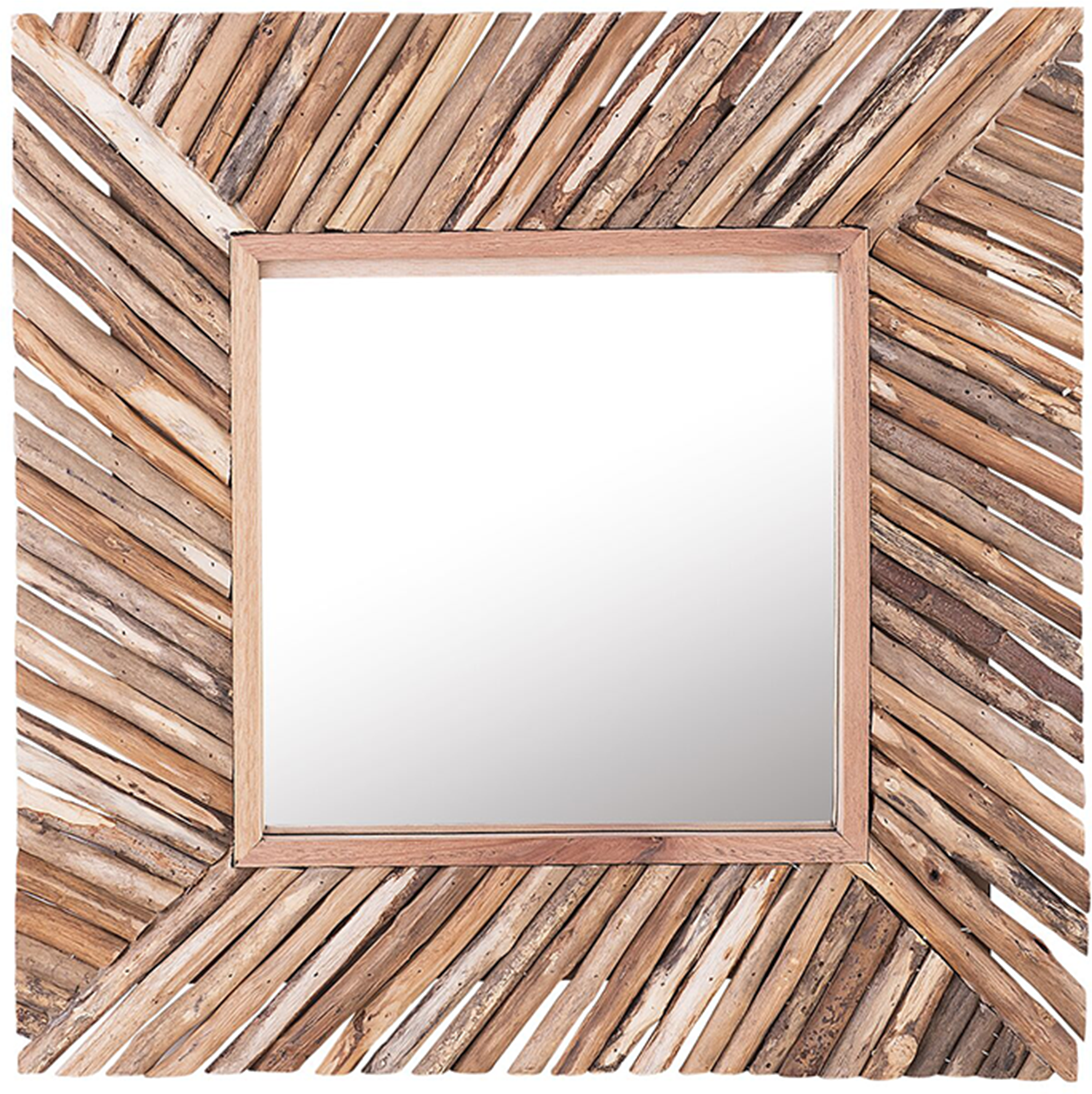 Beliani Decorative Wall Mirror Light Wood 61 x 61 cm Rustic Style