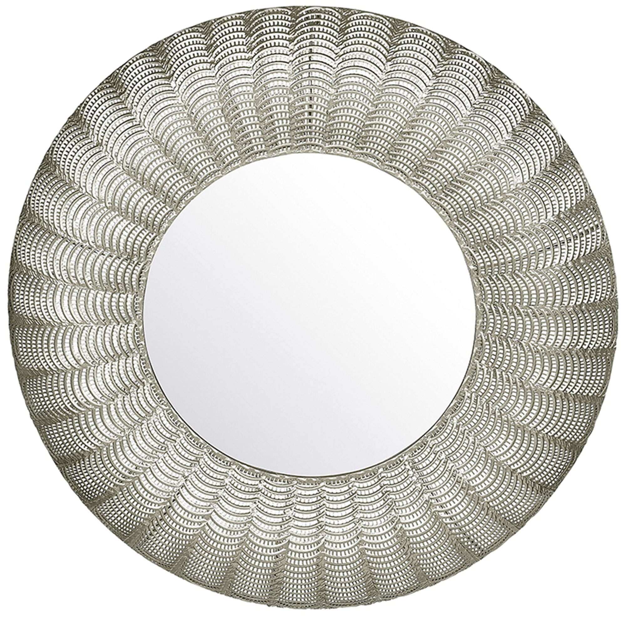 Beliani Oriental Glamour Round Wall Mirror 77 cm Decorative Metal Frame Silver Godhra