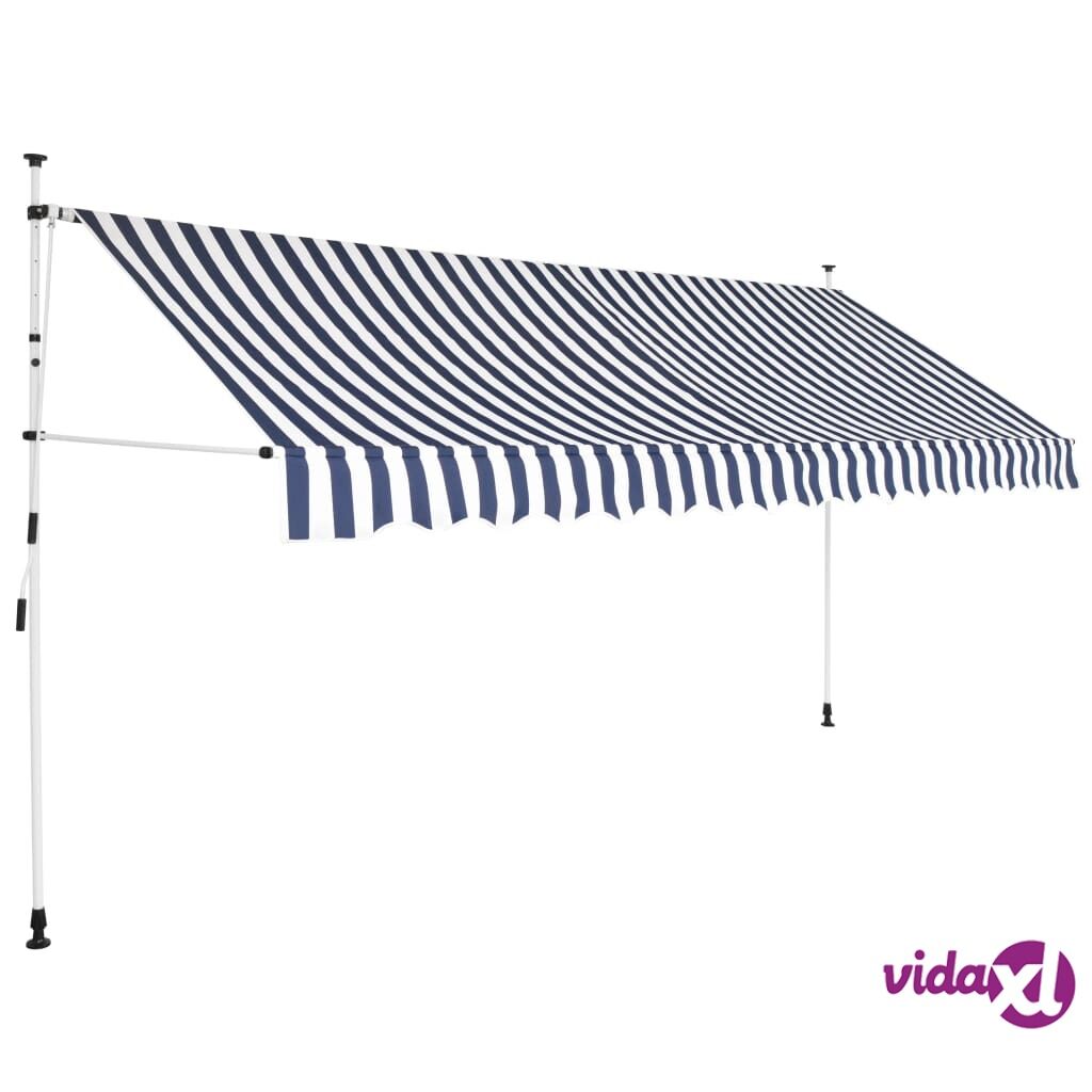 vidaXL Manual Retractable Awning 400 cm Blue and White Stripes