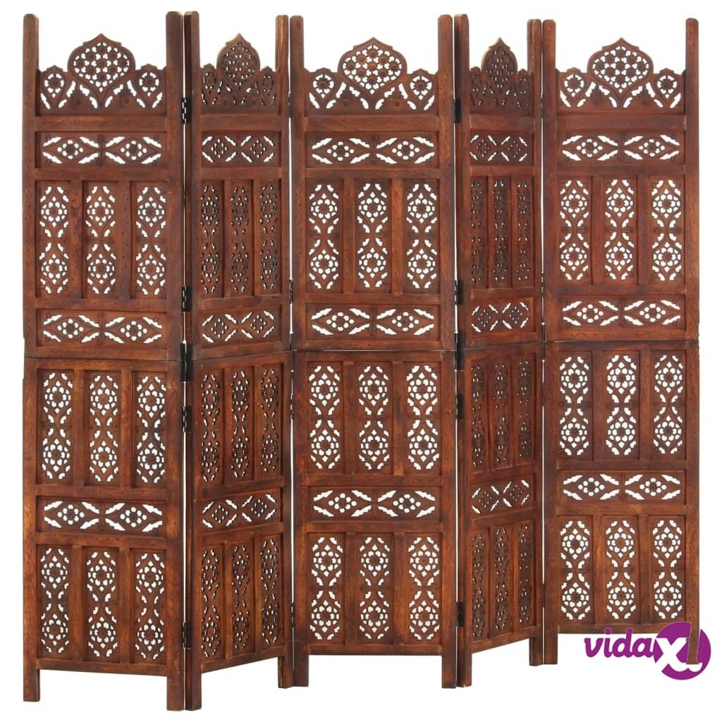 vidaXL Hand carved 5-Panel Room Divider Brown 200x165 cm Solid Mango Wood