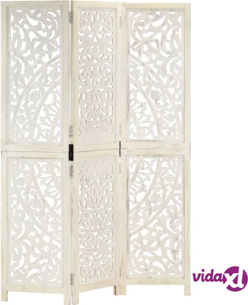 vidaXL Hand carved 3-Panel Room Divider White 120x165 cm Solid Mango Wood