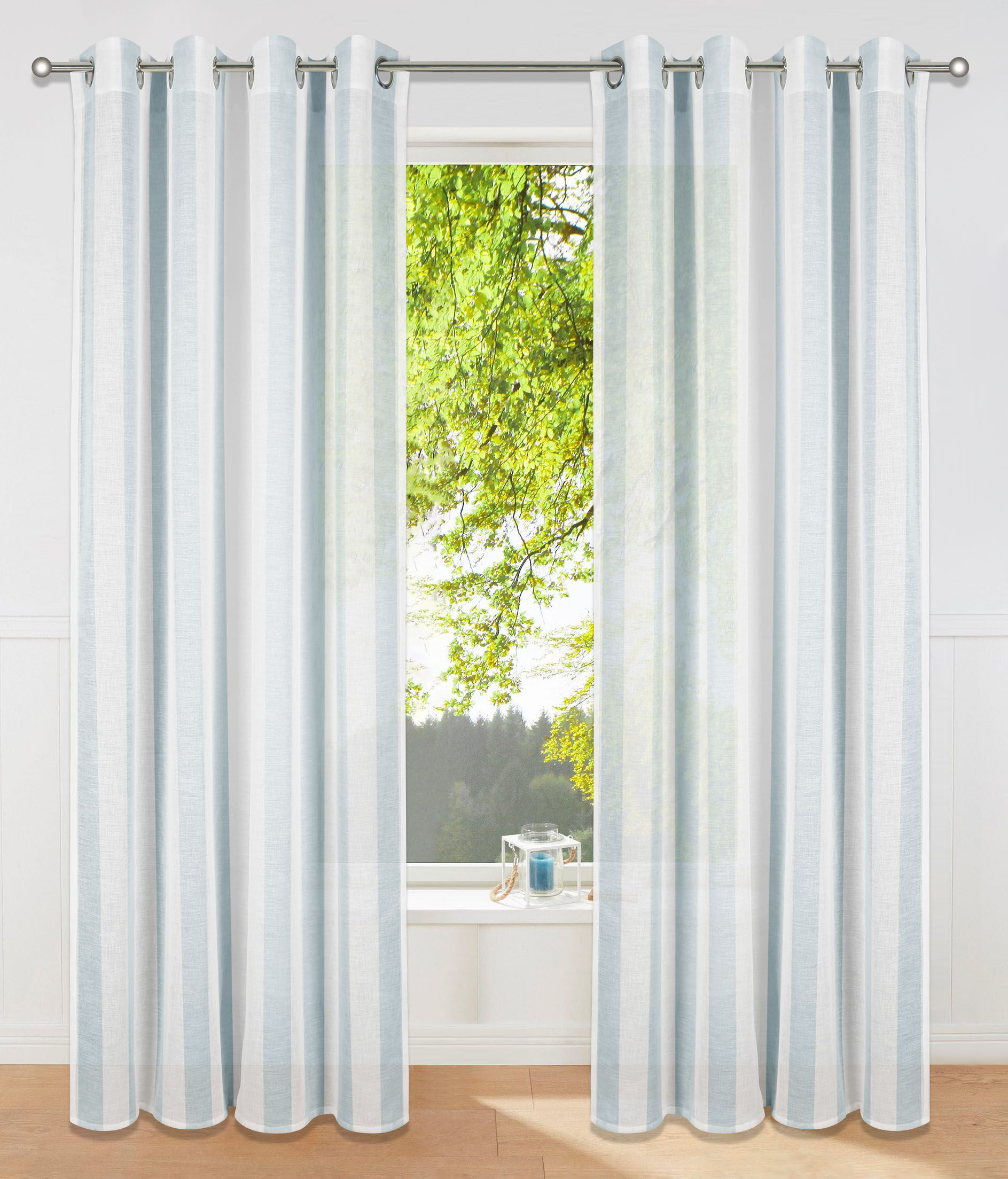 GOODproduct Gardine »Lorrana«, (1 St.), halbtransparent, nachhaltig,... blau