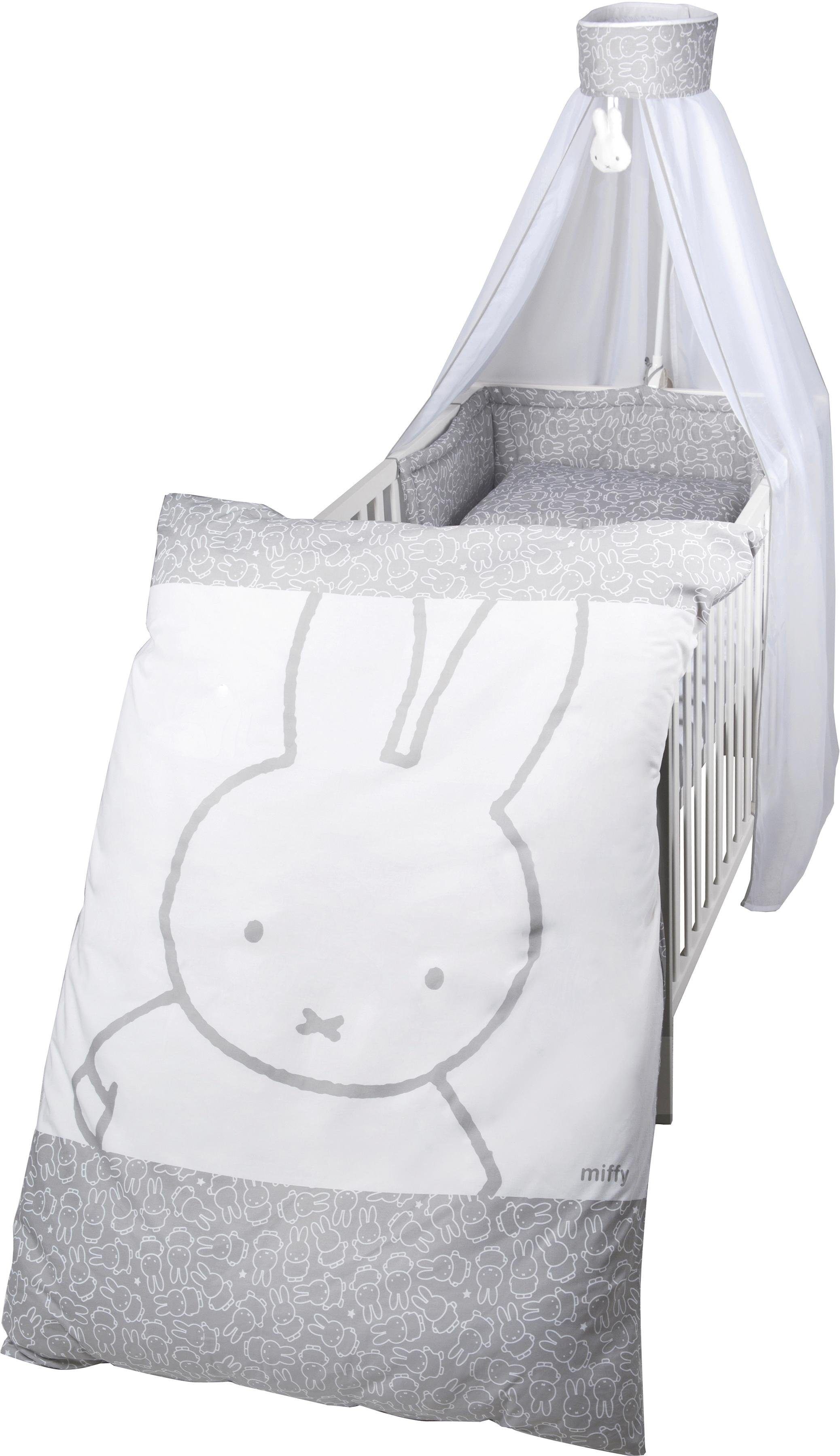 roba® Himmelbettgarnitur »Miffy«, 4-tlg., mit Bettwäsche, Nestchen und Himmel grau