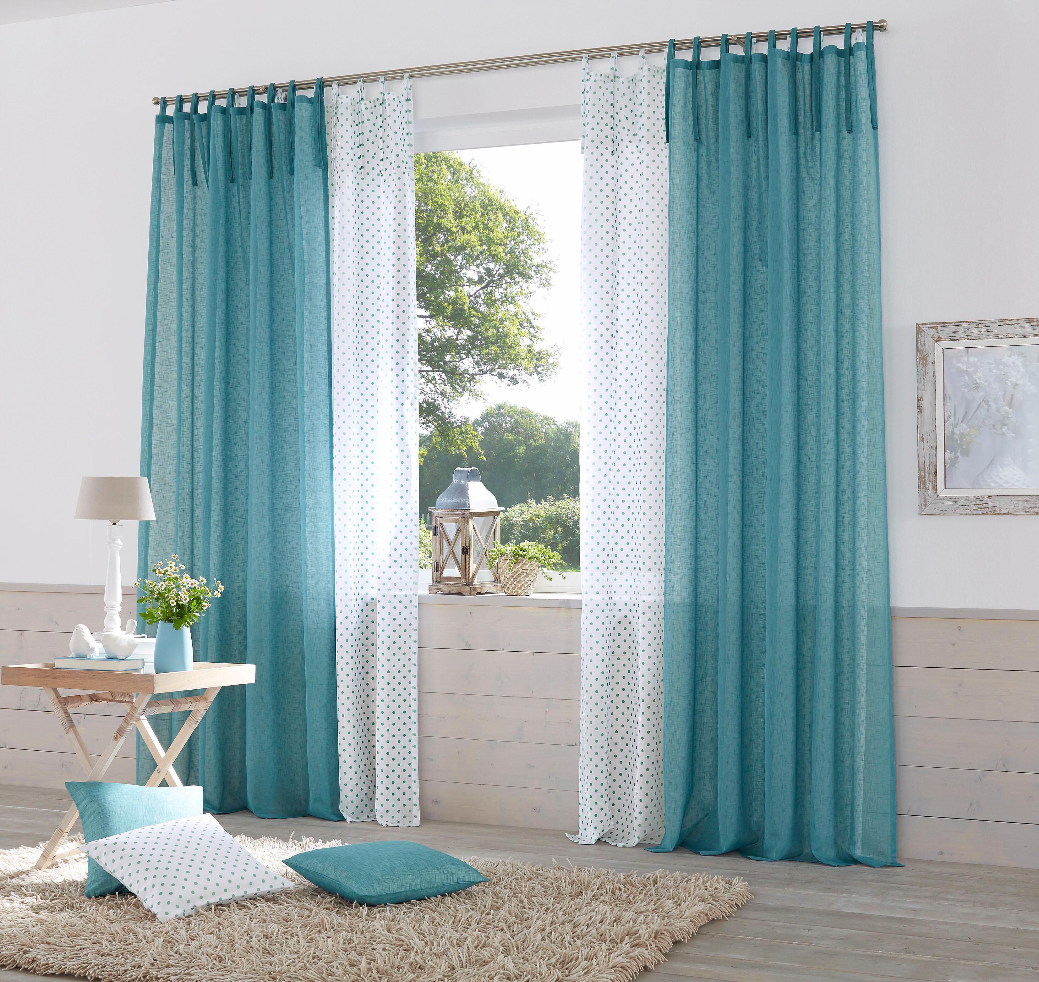 Home affaire Gardine »Hannah«, (2 St.), transparent, Leinen Optik mit Punkten blau Größe H/B: 145/140 cm H/B: 175/140 cm H/B: 225/140 cm H/B: 245/140 cm H/B: 265/140 cm H/B: 295/140 cm