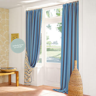 Verdunkelungsvorhang Rayé, 140 x 260 cm - Blau/Gelb/Creme - 2er-Set