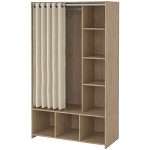 Kit klædeskab med gardin valnød dekor beige.