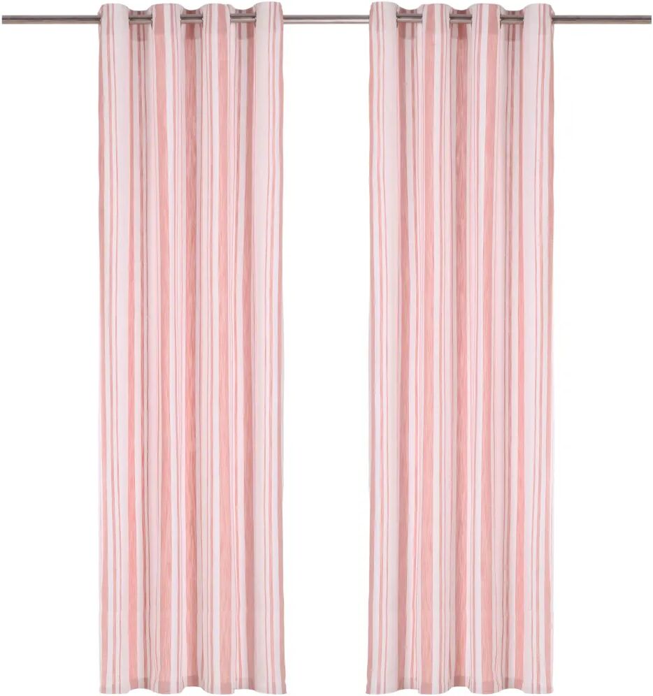 vidaXL gardiner med metalringe 2 stk. 140 x 175 cm bomuld striber pink