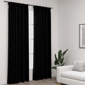 vidaXL Cortinas Opacas Con Ganchos Look De Lino 2 Pzas Negro 140x245cm