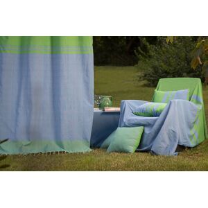 Fouta Futée Cortina ajustable de algodon con rayas verdes y azules (140 x 210-240)