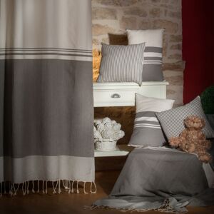 Fouta Futée Cortina ajustable de algodon con rayas en crudo y topo (140 x 250-280)