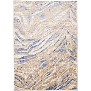 Tapiso Alfombra de salón ondas marrón claro azul crema beige 140 x 200 cm