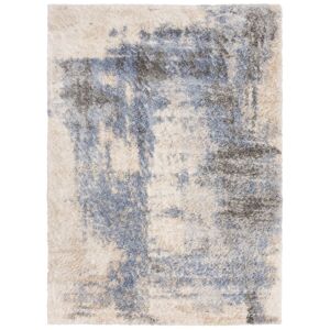 Tapiso Alfombra de salón crema azul rayas shaggy 200 x 300 cm