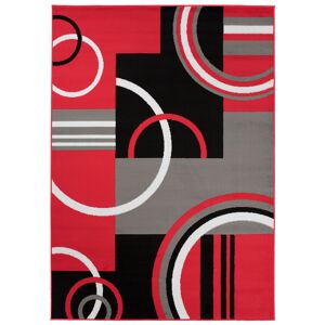 Tapiso Alfombra de salón rojo gris negro blanco círculos 160 x 220 cm