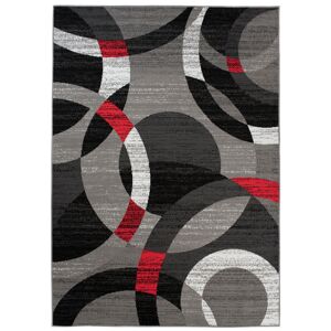 Tapiso Alfombra de salón gris negro rojo círculos 160 x 220 cm