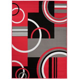 Tapiso Alfombra de salón rojo gris negro blanco círculos 160 x 230 cm