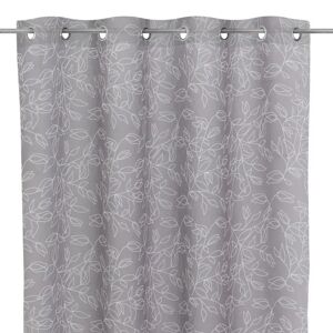 LOLAhome Set de 2 visillos estampados con hojas grises de tela de poliéster de 140x260 cm