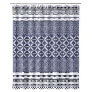 LOLAhome Cortina de baño geométrica de tela azul de 180x200 cm