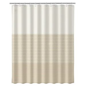 LOLAhome Cortina de baño de rayas de tela blanca y beige de 180x200 cm