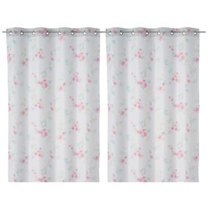 LOLAhome 2 visillos con flores rosas de tela de 140x260 cm