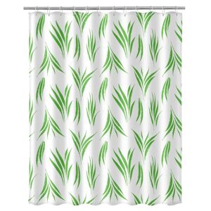 LOLAhome Cortina de baño hojas de tela blanca y verde de 180x200 cm