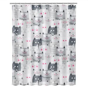 LOLAhome Cortina de baño de gatos de tela blanca y gris de 180x200 cm