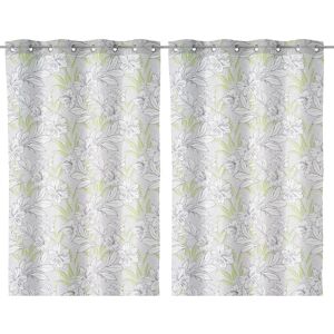 LOLAhome 2 visillos con flores verdes de tela de 140x260 cm