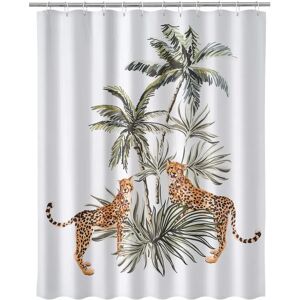 LOLAhome Cortina de baño leopardo verde de tela de 180x200 cm