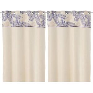 LOLAhome Set de 2 cortinas confeccionadas con cenefa de ramas azules de algodón natural de 140x260 cm