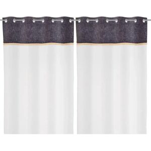 LOLAhome Set de 2 visillos con flecos blanco y gris de tela de 140x260 cm