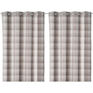 LOLAhome Pack de 2 cortinas de cuadros Vichy beige símil lana de 140x260 cm