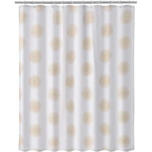 LOLAhome Cortina de baño con círculos de tela blanca y dorada de 180x200 cm