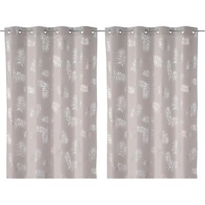 LOLAhome Set de 2 cortinas confeccionadas de hojas gris y plateado de tela de loneta de 140x260 cm