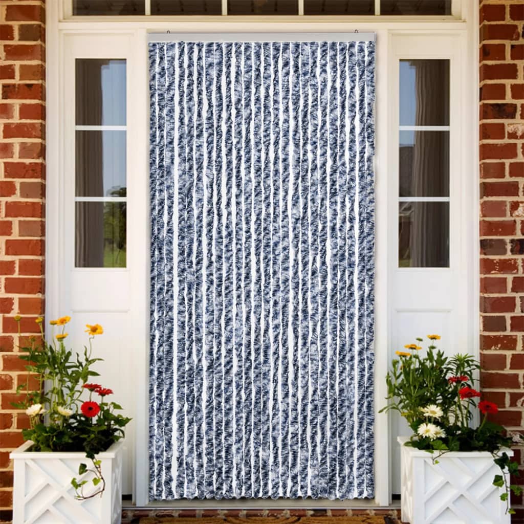 vidaXL Cortina mosquitera  chenilla azul blanco y plateado 100x220 cm