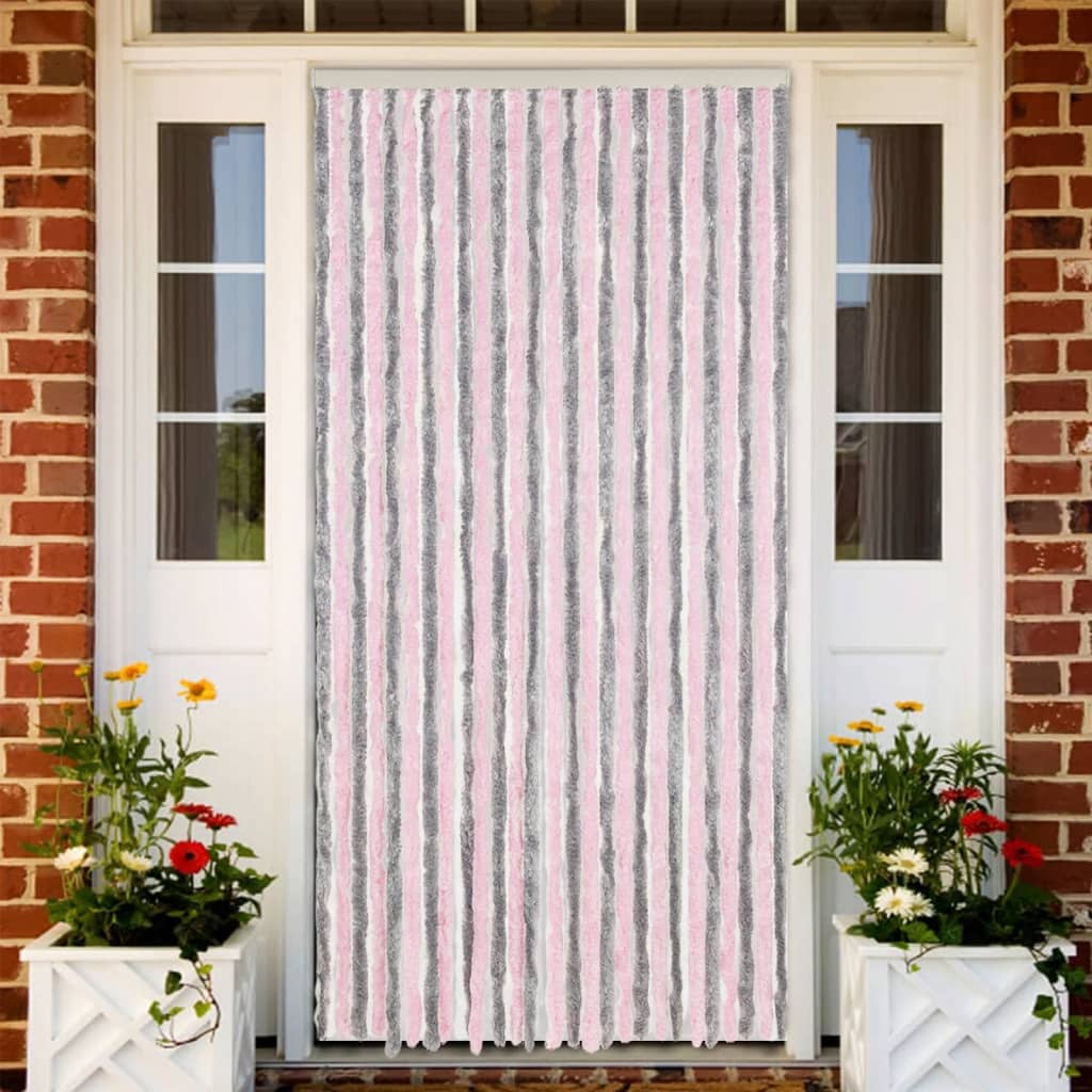 vidaXL Cortina antimoscas chenilla gris plateado y rosa 118x220 cm