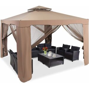 Costway - Pavillon Tonnelle de Jardin de 3 x 3 m Autoportante avec Ornements 4 Rideaux de Moustiquaire Polyester Brun ou Beige 298 x 299 x 200 - Publicité