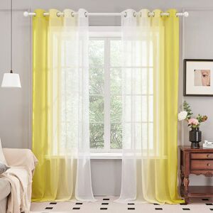 DECONOVO Lot de 2 Rideaux Voilages, Décoration Rideau à Oeillets, Dégradé de Couleur pour Chambre Enfant Fille Salon Maison Fenêtre Balcon, Jaune, 140×225 cm - Publicité