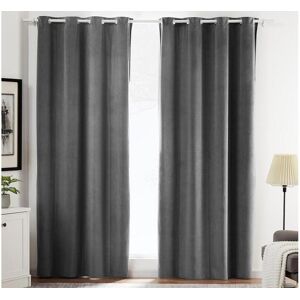 Vente-unique.com Lot de 2 rideaux en velours - L. 140 x H. 260 cm - Gris - AHTARI