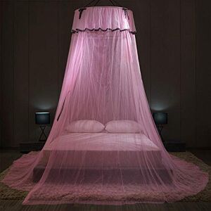 YWZQ Princesse Dôme Moustiquaire de Lit Fantaisie Baldaquin avec Arc, Ciel de Lit Filets des Rideaux pour Simple à King Size des Lits pour Décoratif de Chambre à Coucher-Rose - Publicité