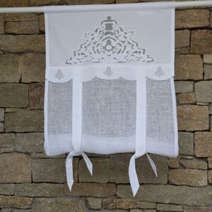 Maison d'été Store en lin blanc et broderies 45X70 CM