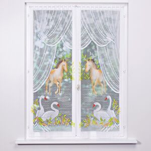 Blancheporte Vitrage droit peint motif chevaux finition passe-tringle - la paire - Blancheporte Peint Paire rideaux : largeur 60 x hauteur 220cm