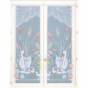 Blancheporte Vitrage droit motif cygnes - paire - Blancheporte Peint Paire rideaux : largeur 60 x hauteur 220cm