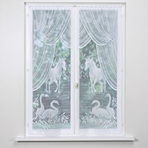 Blancheporte Vitrage droit peint motif chevaux finition passe-tringle - la paire - Blancheporte Blanc Paire rideaux : largeur 60 x hauteur 220cm