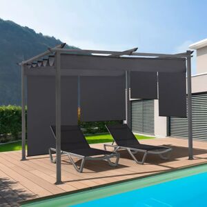 IDMarket Pergola toit rétractable gris et stores enrouleurs