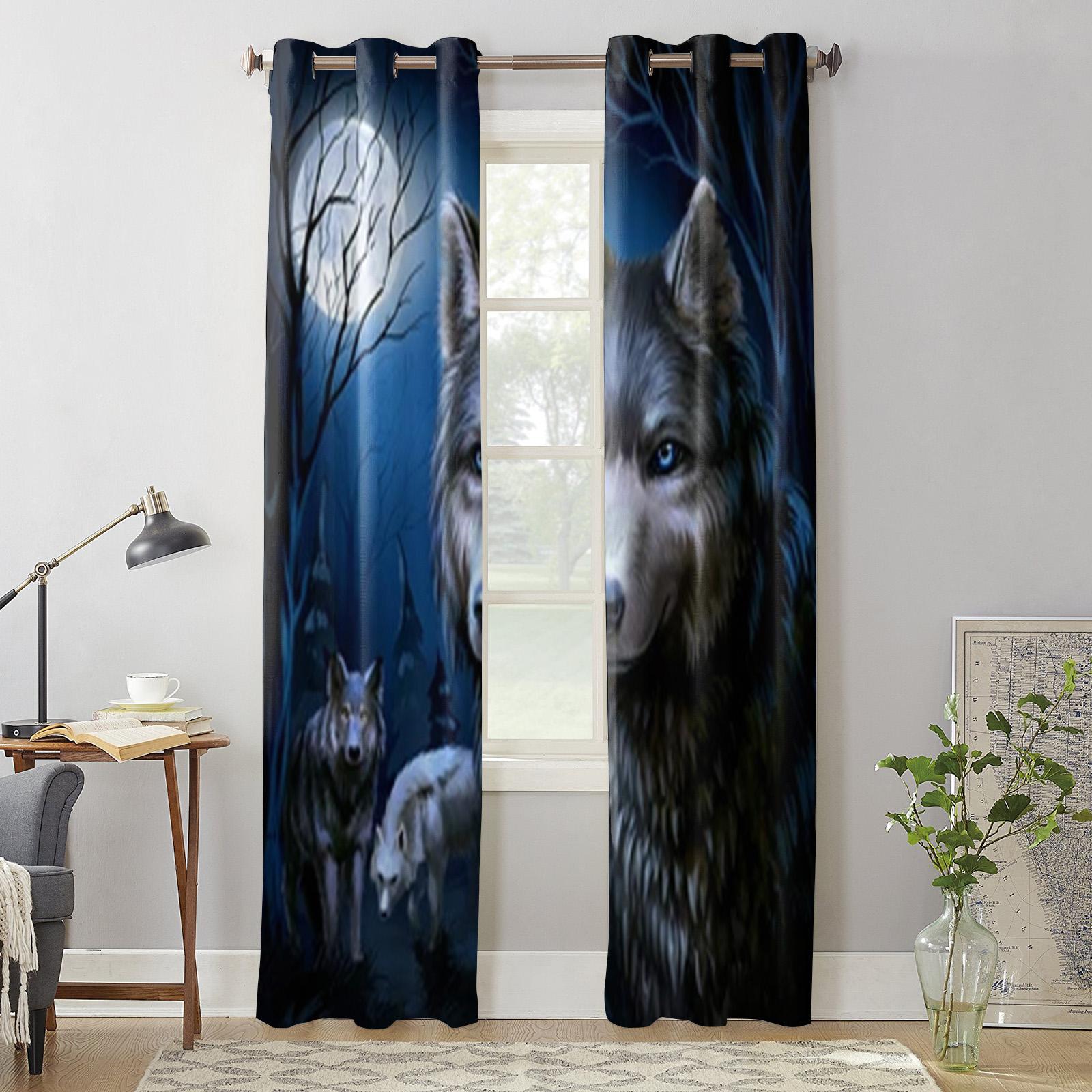 Night Forest Animal Wolf Window Curtains For Living Room Kitchen Modern Curtains Home Decor Blinds Drapes